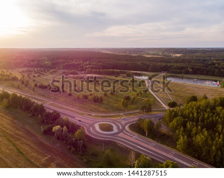 Aerial shot of roundabout at summer