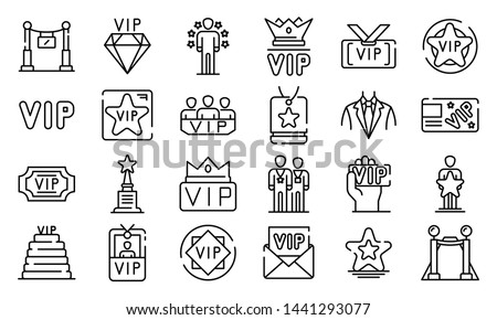 Vip icons set. Outline set of vip vector icons for web design isolated on white background Royalty-Free Stock Photo #1441293077