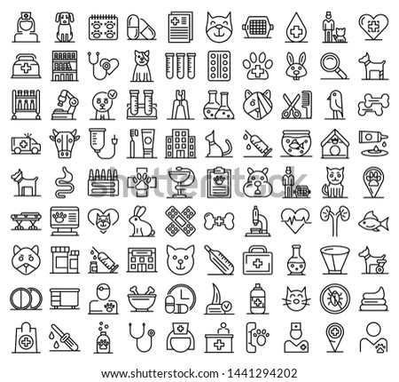 Veterinarian icons set. Outline set of veterinarian vector icons for web design isolated on white background