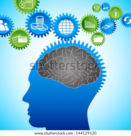 vector illustration of business icon coming out of human brain