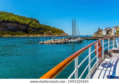 A view from an boat moored in Porto Venere, Italy in summertime