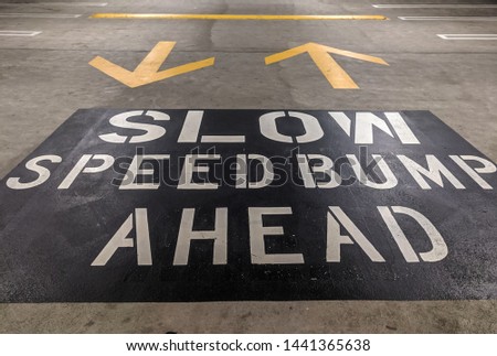 Slow Speed Bump Ahead sign wide angle front shot