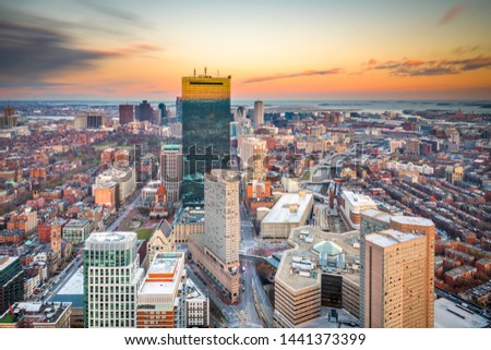 Boston, Massachusetts, USA cityscape at dusk.