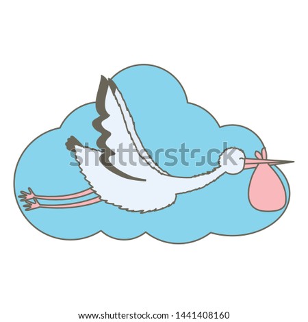 stork bird flying with bag in cloud