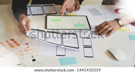 UX Graphic designer creative planning application process and development prototype wireframe for web or mobile smart phone
