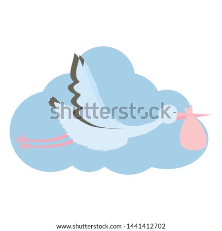 stork bird flying with bag in cloud
