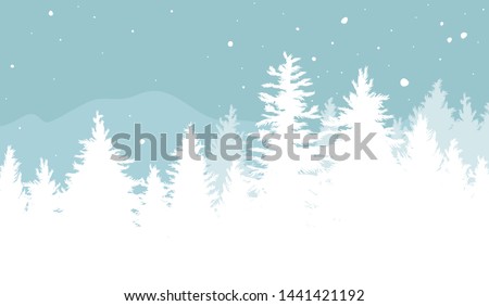 Christmas background design of Fir trees with snow falling in the winter vector illustration