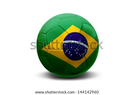 Soccer ball with Brazilian flag isolated in white
