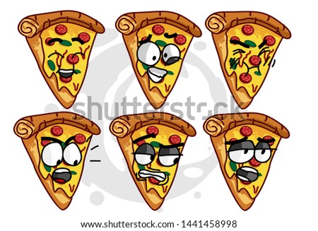 set of funny Pizza cartoon character Mascot with various face expression. Vector Illustration Isolated On White Background