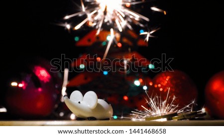 Christmas card with a white mouse or rat