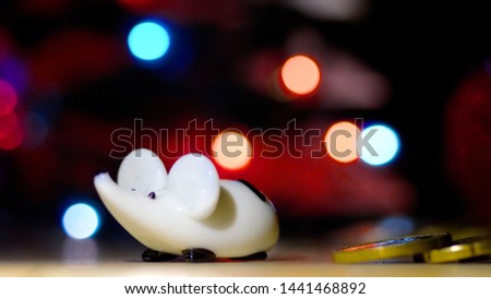 Christmas white rat with money. New Year and Christmas 2020. Year of the rat or mouse