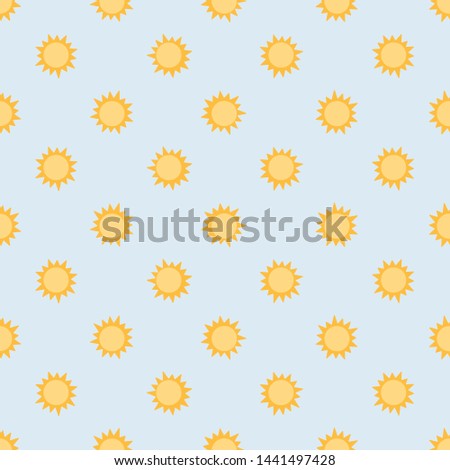 Cute seamless pattern children theme sun on light background. Vector illustration for kid. Pattern suitable for posters, postcards, fabric or wrapping paper.