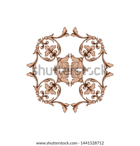 Baroque ornament with filigree in vector format for design frame, pattern. Vintage hand drawn victorian or damask floral element. Black and white engraved ink art.