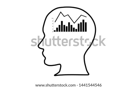 Business intelligence brain, human head silhouette, analytical schematic graphs, analytical mind concept.