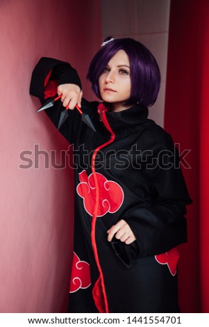 Girl anime with purple hair samurai ninja
