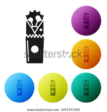 Black Doner kebab icon isolated on white background. Shawarma sign. Street fast food menu. Set icons colorful circle buttons. Vector Illustration