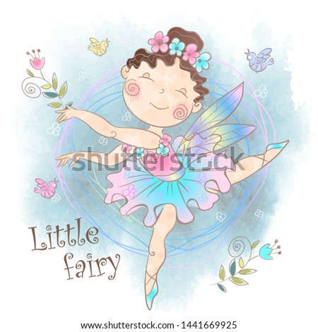 Little cute magic fairy with flowers. Vector.