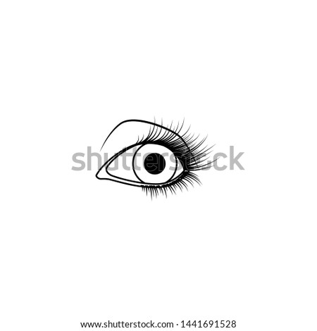 Beautiful human eye with eyelashes grahic drawing. Eye black line icon, hand drawn.