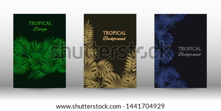 Tropic covers set.  Tropical leaves banners background. Summer graphic background. Modern Front Page in Vector