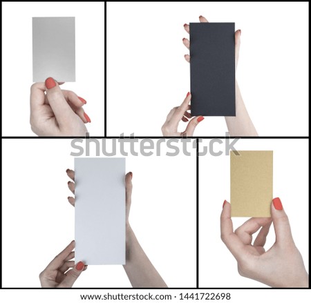 A woman holding booklet, flyer, business card. Identity template