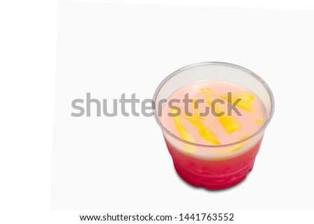 Mock Pomegranate with jackfruit in coconut syrup isolated on white background.