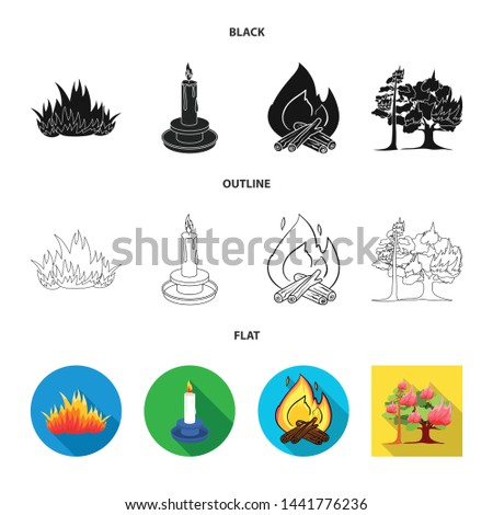 Isolated object of fire and flame symbol. Set of fire and fireball stock vector illustration.