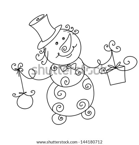 Snowman with a gift and toy icon isolated - raster version