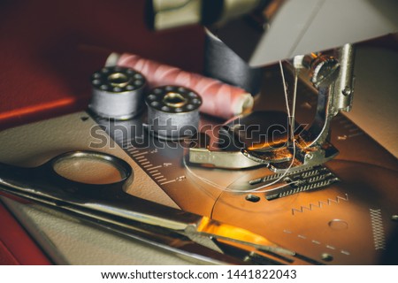 working sewing machine parts mock up, tailoring industry. Handmade Royalty-Free Stock Photo #1441822043