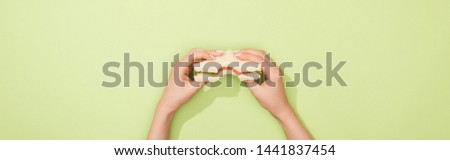 cropped view of woman holding sandwich in hands