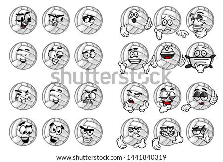 set of funny volley Ball cartoon character Mascot with various face expression. Vector Illustration Isolated On White Background