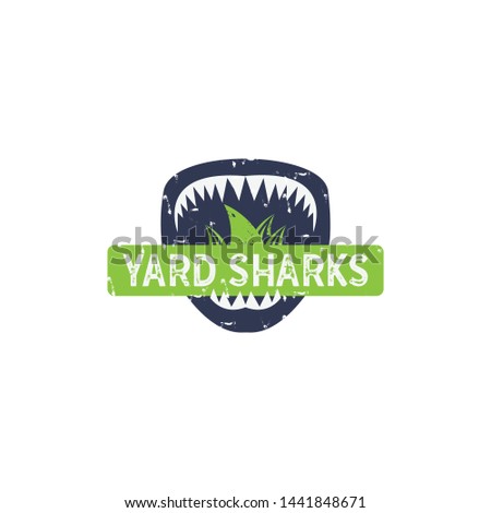 simple, clean, unique and elegant logo design with yard or grass and sharks
