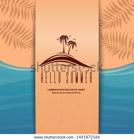Beautiful beach background paper art. Hello summer. Summer design. Vector illustration