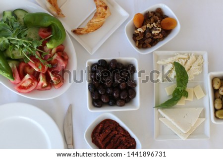 Summer Mediterranean, especially Turkish, Breakfast table full of plates