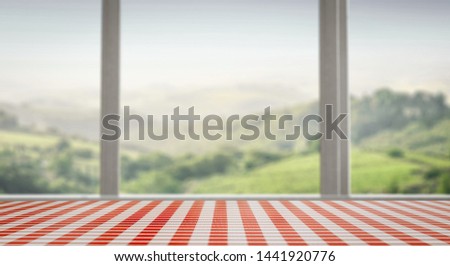 Desk of free space and summer window background 