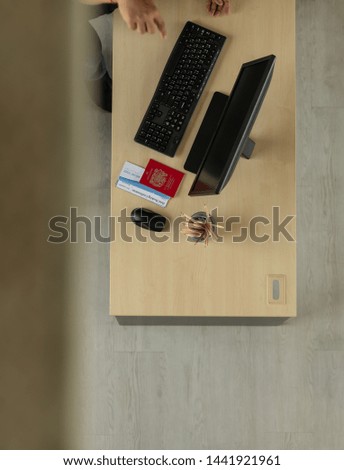 Modern office desk for the new generation and computers for finding tourist attractions in the summer