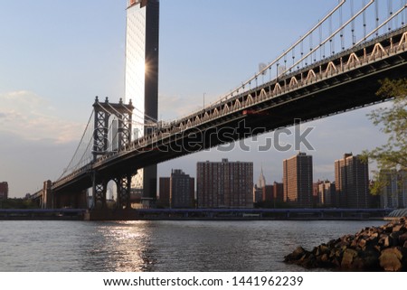 Manhattan bridge and skyline seen from  Brooklyn Park
