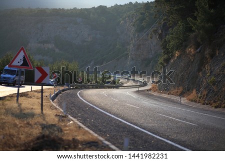 Mountain road serpentine goes up. Such routes spread in Turkey in the Mediterranean sea.