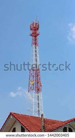 Antenna tower and blue sky background.