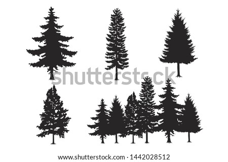 tree set of black silhouette vector on white background, tree vector symbol,