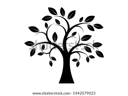Decor Tree black silhouette clip art. Tree isolated on white background. Deciduous Tree illustration. Simple Tree icon