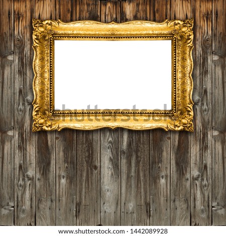 Big Picture Frame Old Gold on wood background, white inside mock up
