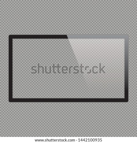 16x9 LCD monitor set vector illustrations. Realistic empty TV frame with reflection and transparency screen isolated.  Lcd display screen, tv digital panel plasma Royalty-Free Stock Photo #1442100935