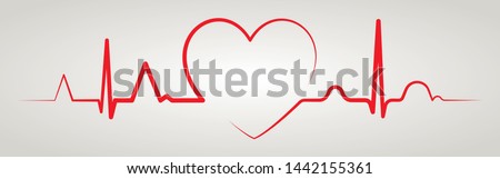 Heartbeat line with shape of heart. Healthy electrocardiogram or ECG. One pulse line. Beautiful health cardiogram infographic. Flat healthcare rate design icon. Medical vector illustration. Royalty-Free Stock Photo #1442155361