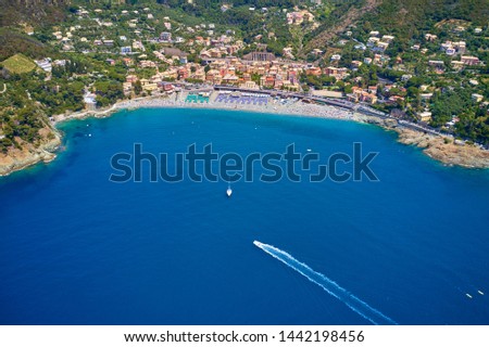 Aerial photography with drone. The resort town of Bonassola Spezia, Italy.