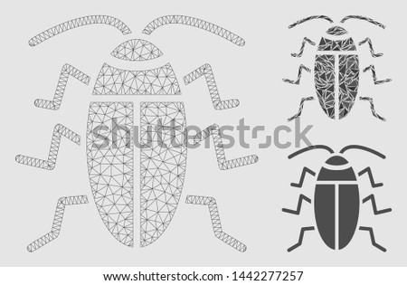 Mesh cucaracha model with triangle mosaic icon. Wire carcass triangular mesh of cucaracha. Vector mosaic of triangle parts in various sizes and color shades.