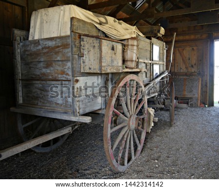 Old wooden wagon used for filming movies at an old 1880s town in South Dakota.