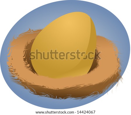 Illustration of a nest egg, golden egg in a nest