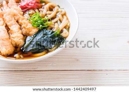 udon ramen noodles with shrimps tempura - Japanese food style