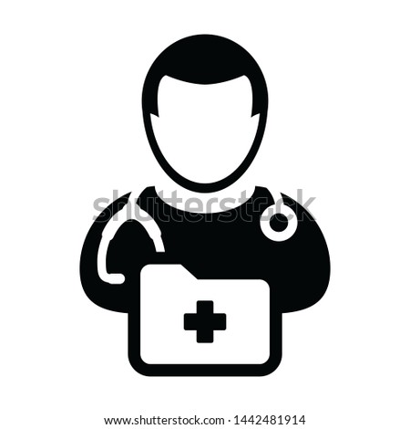 Nurse icon male person profile avatar with stethoscope and medical report folder for medical consultation in Glyph pictogram illustration