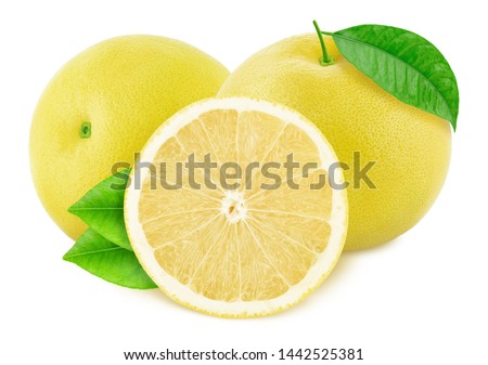 Composition with white grapefruits isolated on white background. With clipping path. Royalty-Free Stock Photo #1442525381